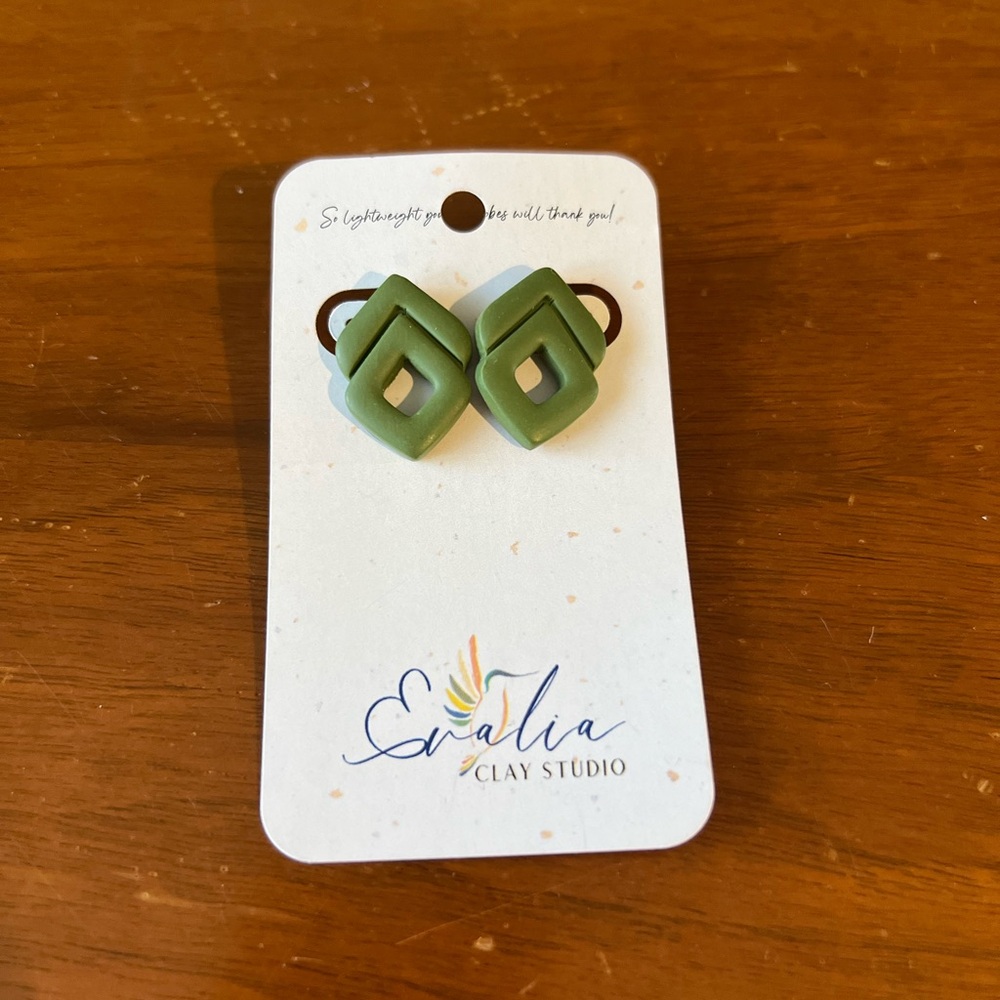 Olive Green Geometric Stud Earrings